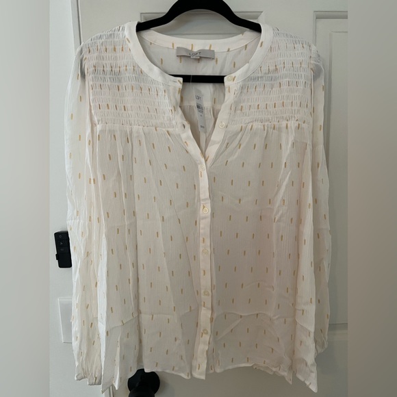 Loft Blouse NWT (white/gold detail) Size Medium - Picture 1 of 3